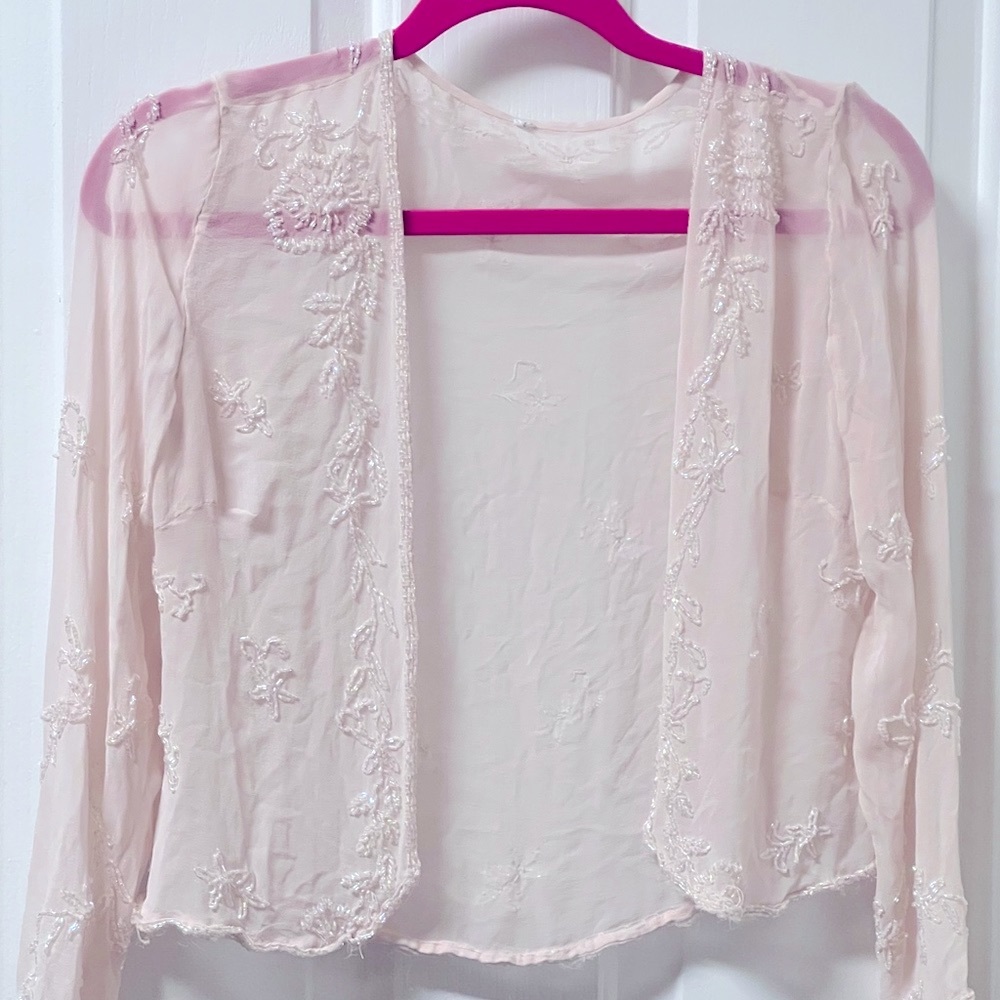 Ivory Silk Beaded Sheer Bolero Jacket Size S/M
